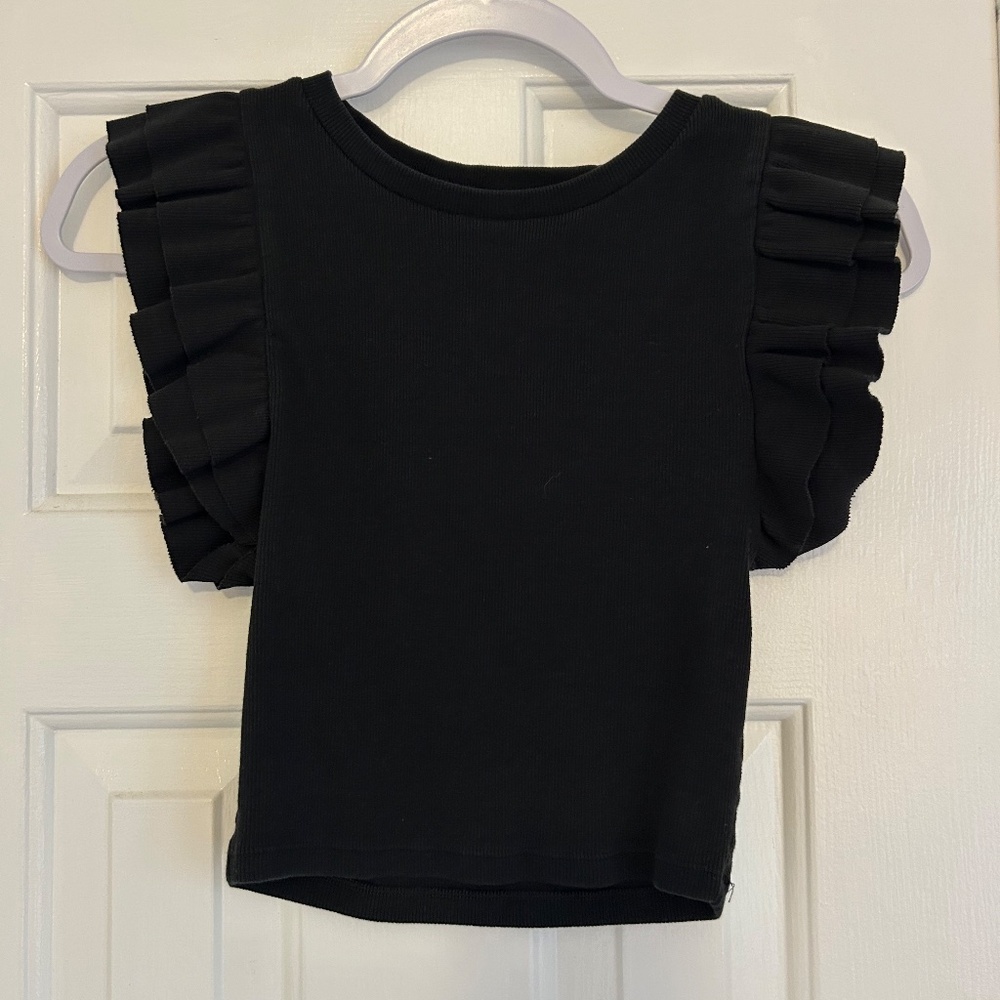 ZARA Black top with ruffle sleeves - SMALL